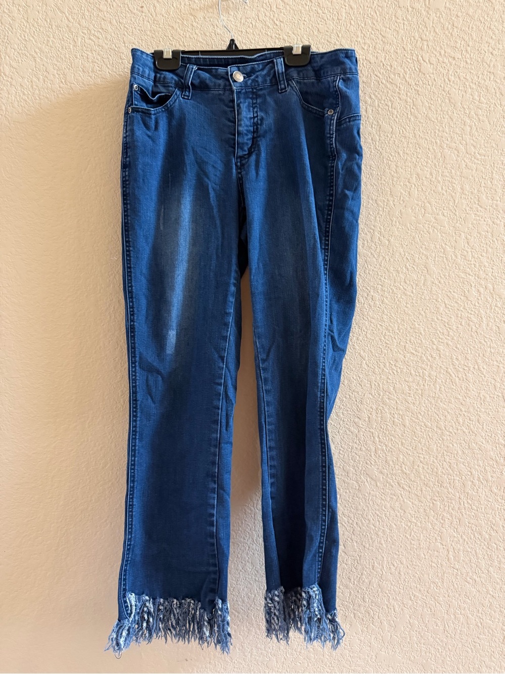 Women’s Slim Sation Dark Blue Frayed Hem Jeans